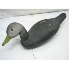 Vintage Black Duck Hen Decoy Turned Wood Model w/Glass Eye Water Fowl Hunting
