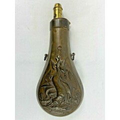 Old Collectible Antique Brass Metal Gun Powder Horn / Flask Decorative Case !!!