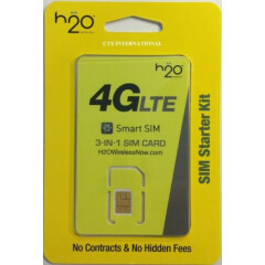 H2O Wireless 3-in-1 SIM Card FREE 1ST MONTH $20 Plan Preloaded Brand New
