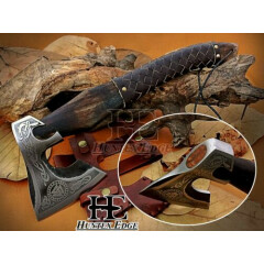 HUNTEX Handmade Carved 1095 Forged Carbon Steel Blade, 445mm Long Camper Hatchet